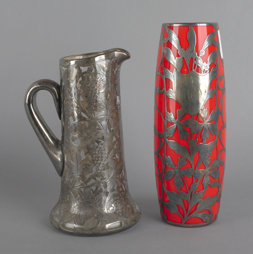 Silver overlay pitcher 9" h.