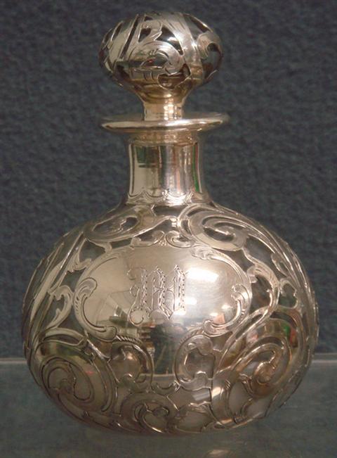 Silver overlay scent bottle,