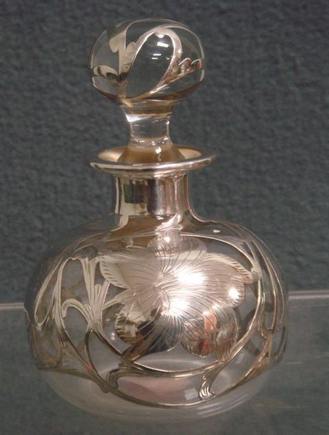Silver overlay scent bottle,