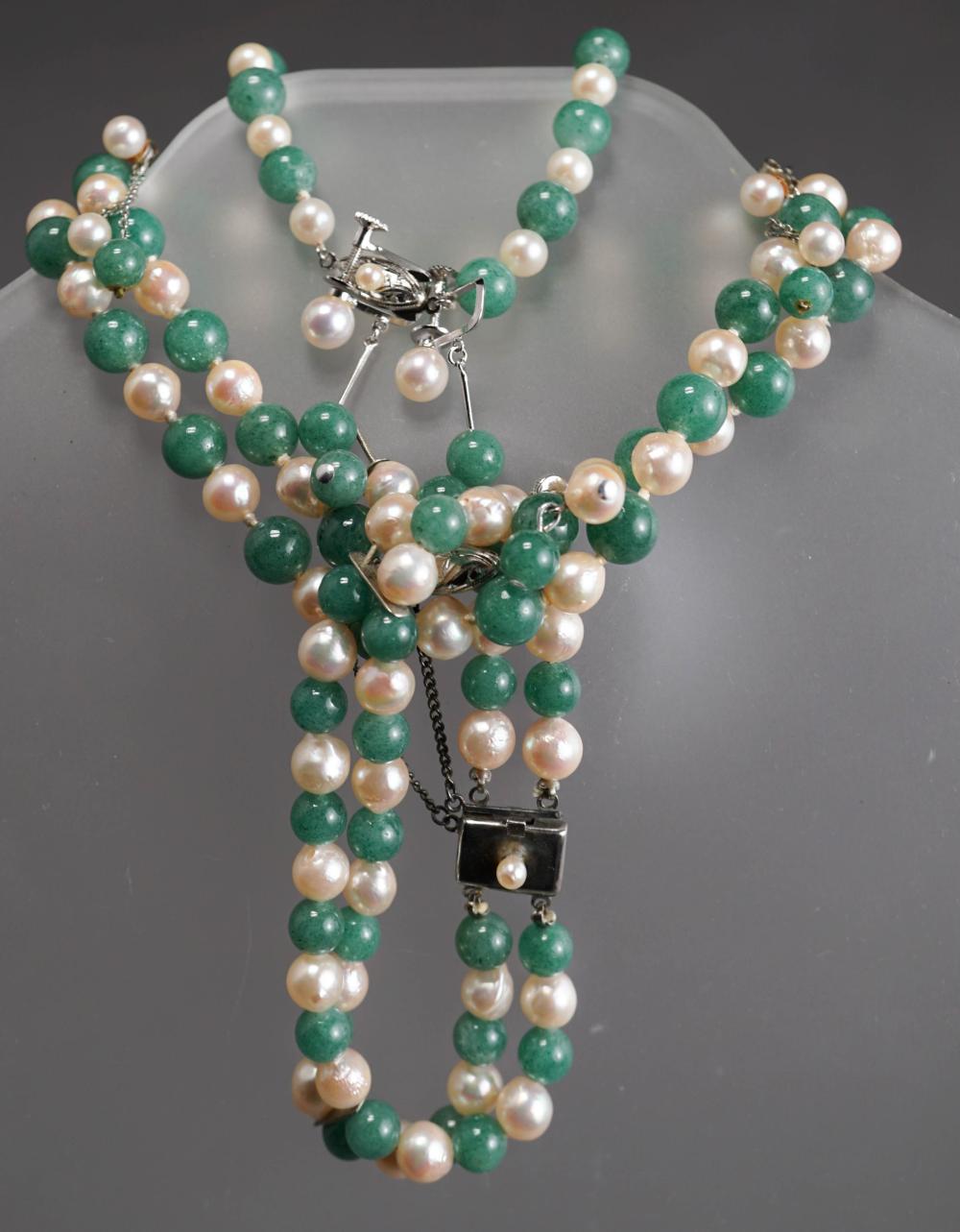 SILVER, PEARL AND HARDSTONE BEAD