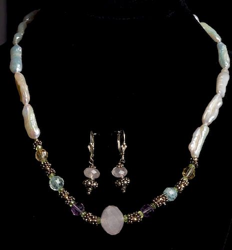 SILVER PEARL NECKLACE AND EARRING