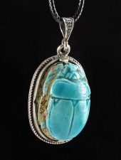 SILVER PENDANT W/ EGYPTIAN GLA