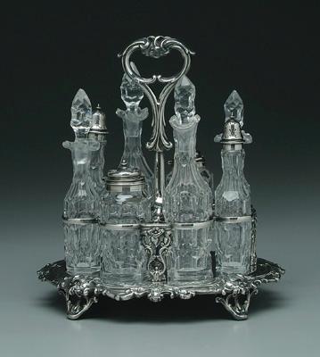 Silver plate and glass cruet set: