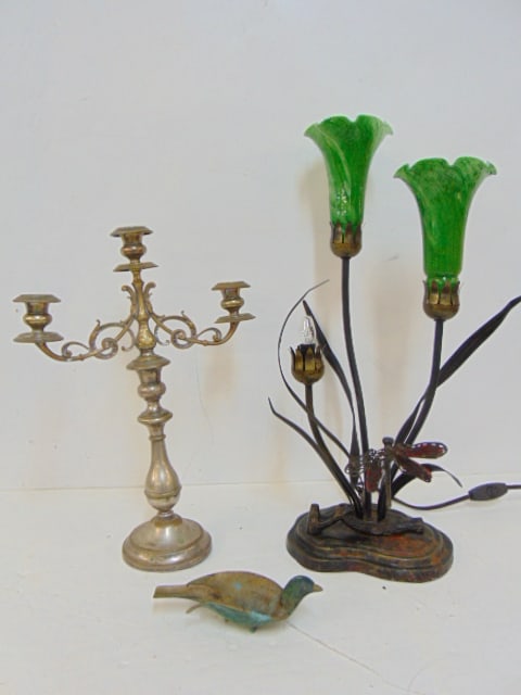 SILVER PLATE CANDELABRA, LAMP
