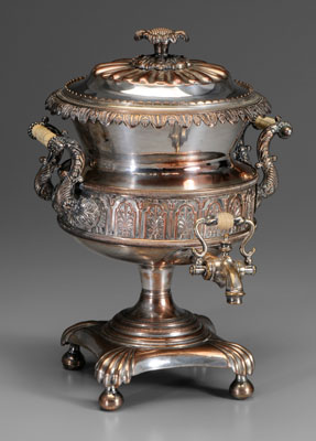 Silver-plate hot water urn, urn