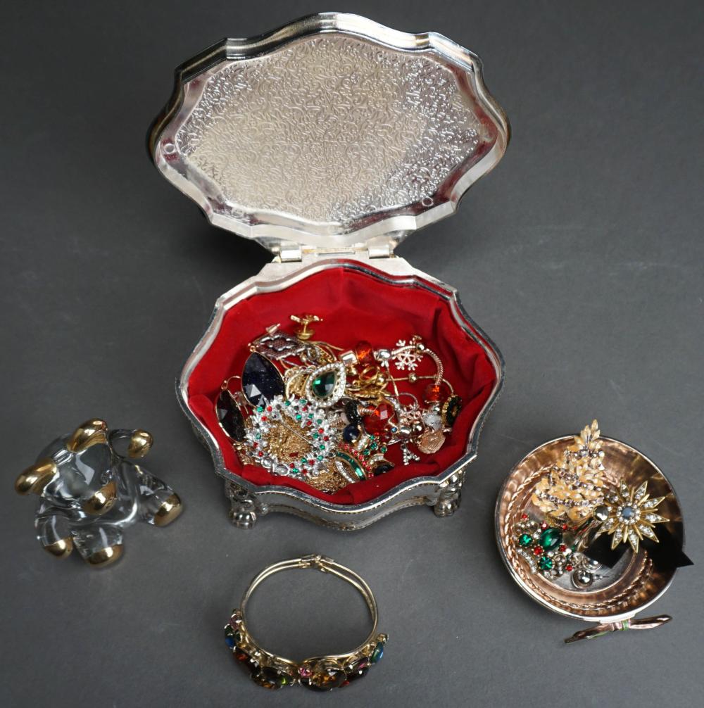 SILVER PLATE JEWELRY BOX, RING