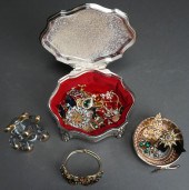 SILVER PLATE JEWELRY BOX, RING