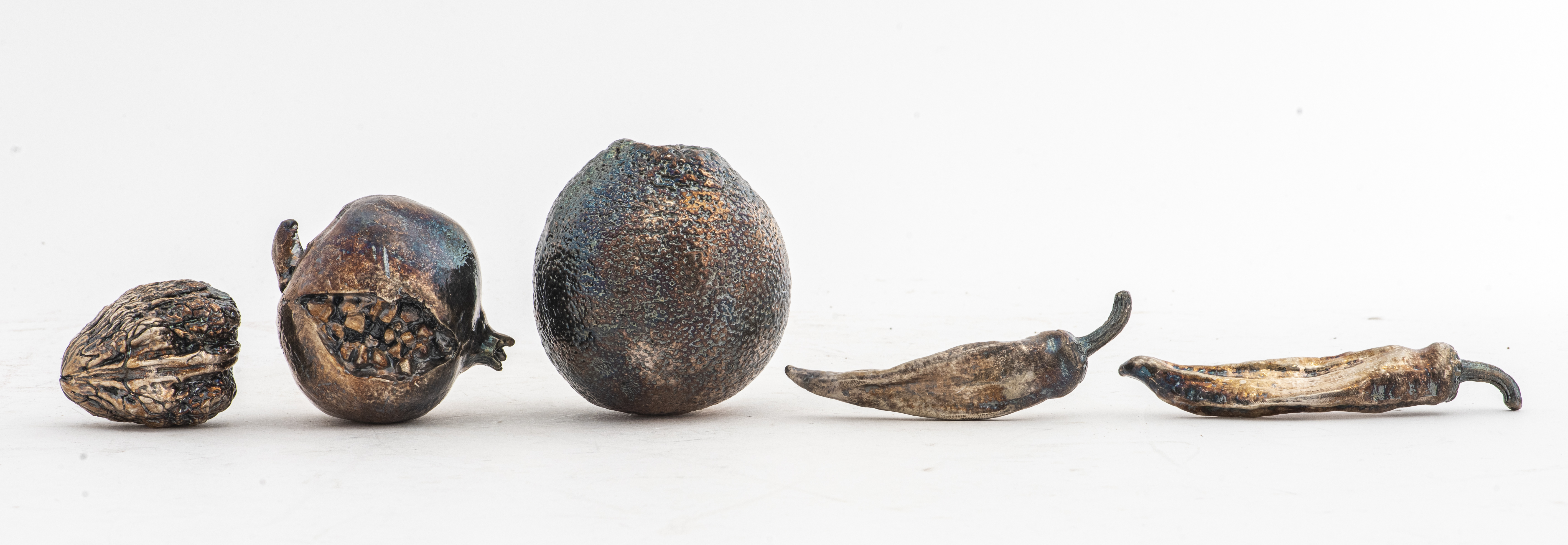 SILVER-PLATE LIFE-SIZE FRUITS AND