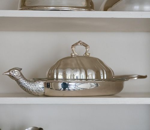 SILVER PLATE PHEASANT PLATTER AND