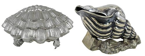 SILVER PLATE SHELL SPOON WARMER AND