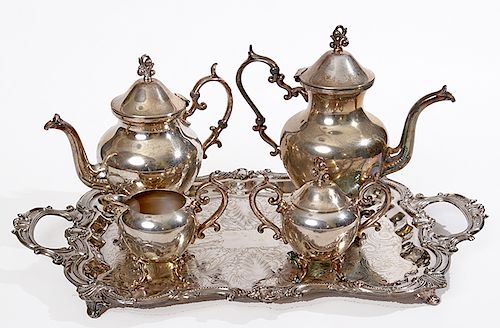 SILVER PLATE TEA SERVICEA five