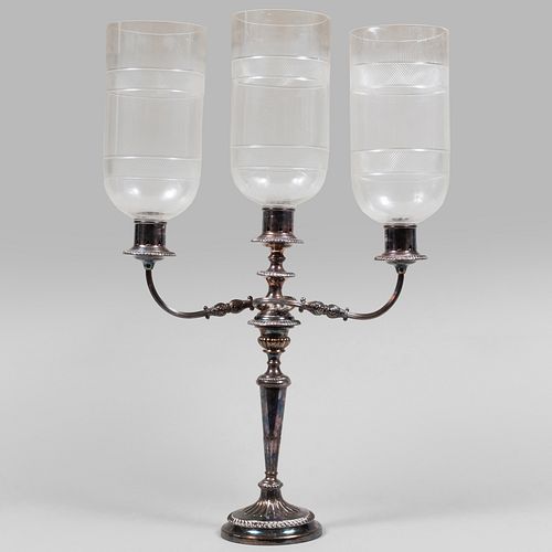 SILVER PLATE THREE-LIGHT CANDELABRA