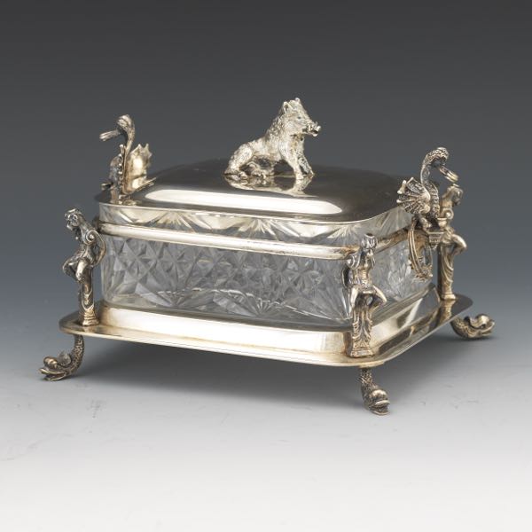 SILVER PLATED AND GLASS BOX 4 ½"
