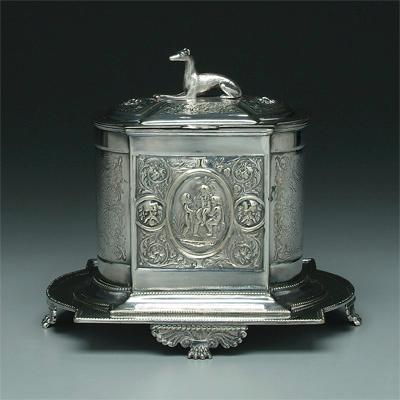 Silver plated biscuit box,
