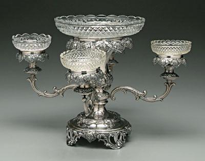 Silver plated epergne, four arms,