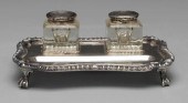 Silver plated standish, cartou