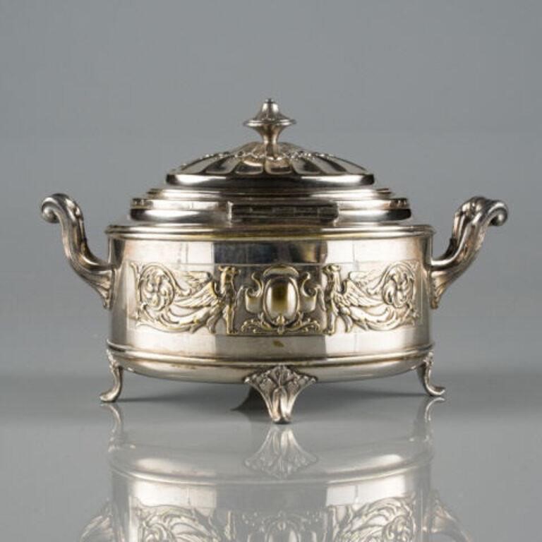 SILVER PLATED SUGAR BOWL, 19TH
