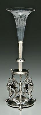 Silver plated vase, base with three