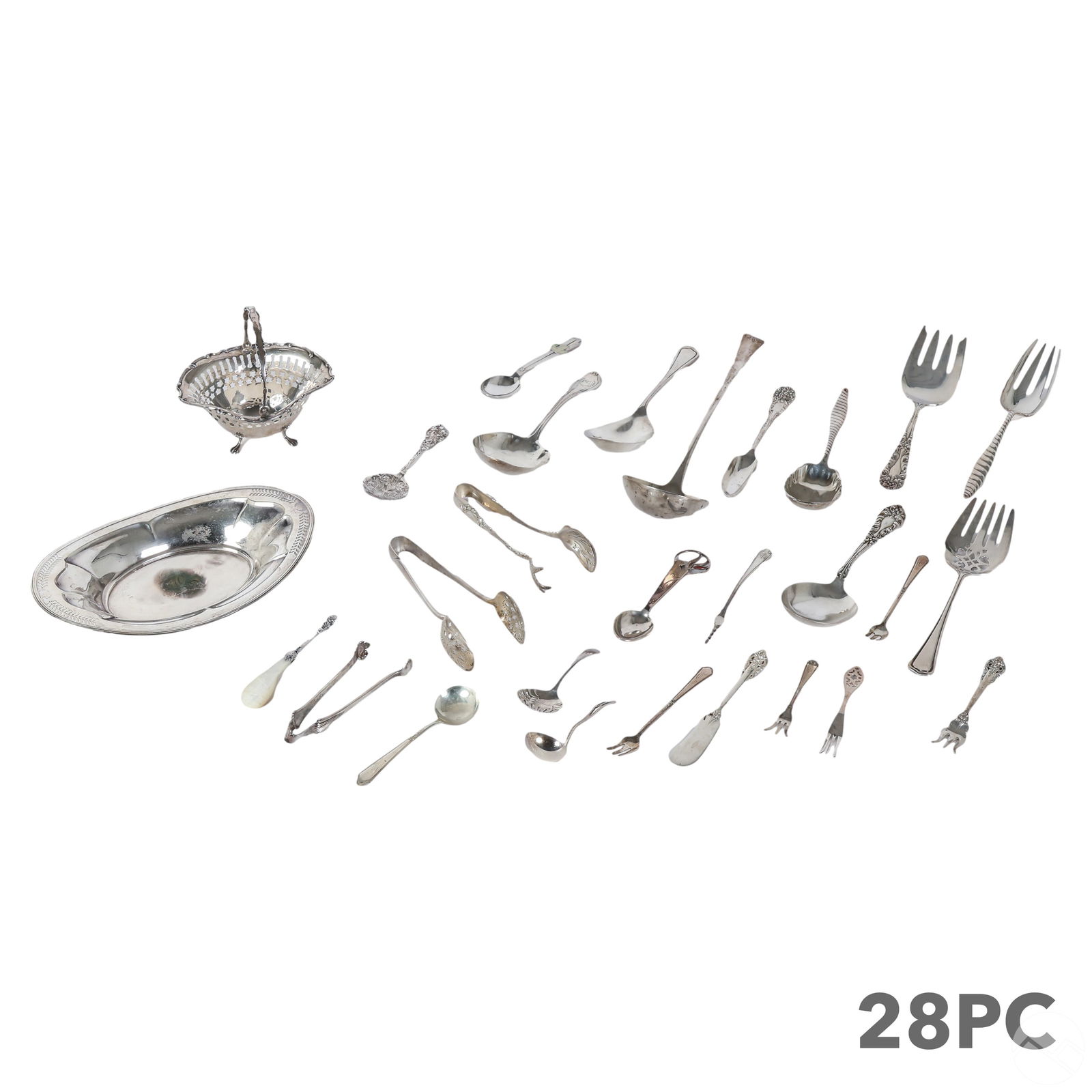 SILVER SERVING UTENSIL & BASKETS