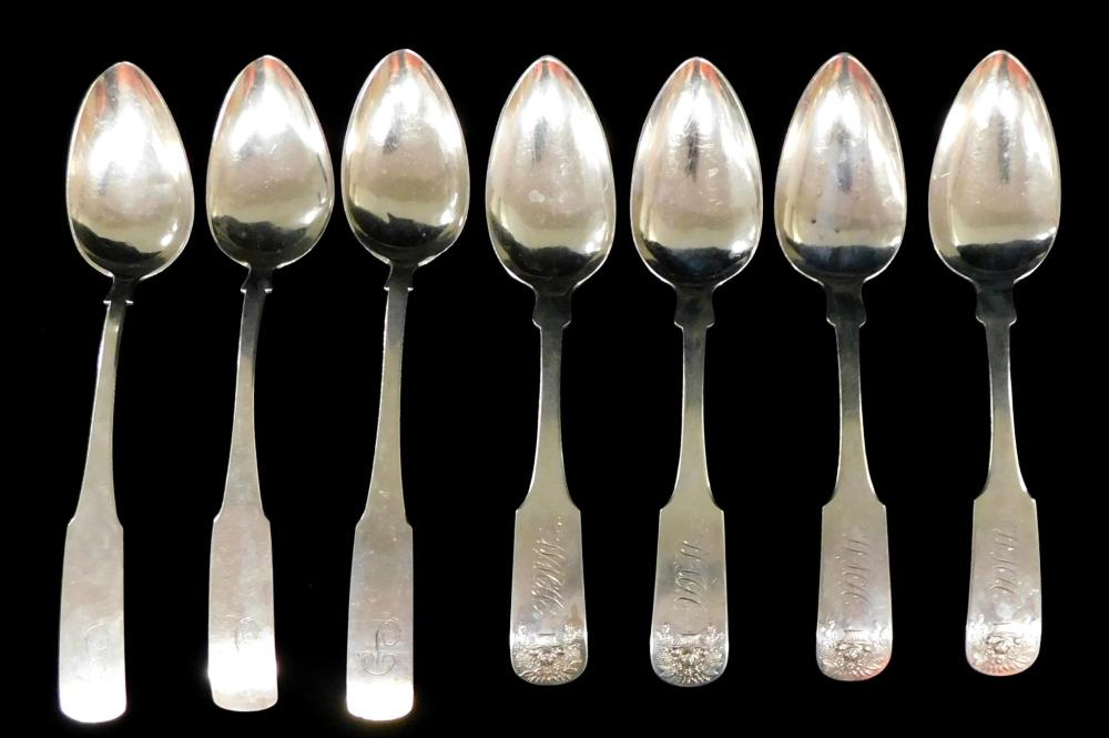 SILVER: SEVEN SERVING SPOONS,
