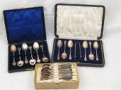 Silver. Six teaspoons and tong