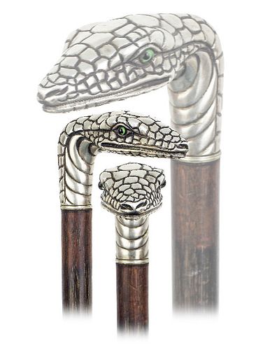SILVER SNAKE CANE-Ca. 1900