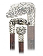 SILVER SNAKE CANE-Ca. 1900 -L-