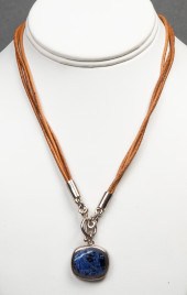 SILVER SODALITE PENDANT  LEATH