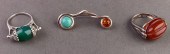 SILVER, STONE & AMBER RING & P