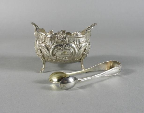 SILVER SUGAR BOWL & SILVER TONGS,