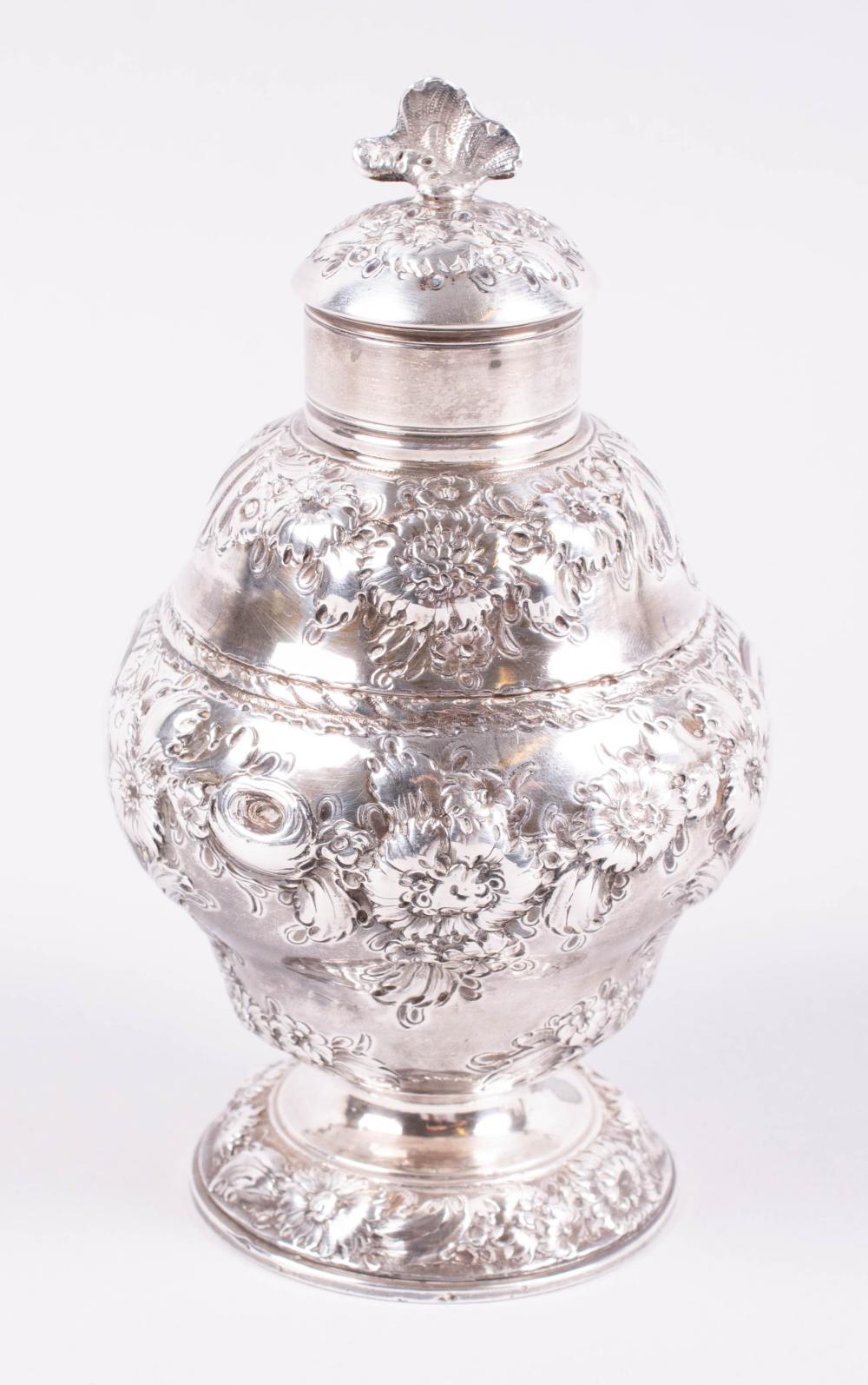 SILVER TEA CADDY, SAMUEL TAYLOR,
