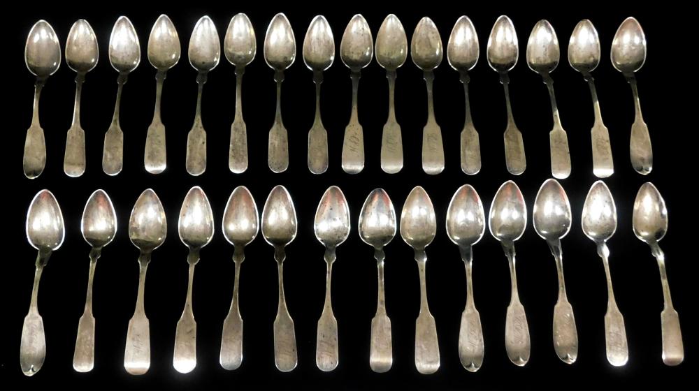 SILVER: THIRTY EARLY TEASPOONS OF