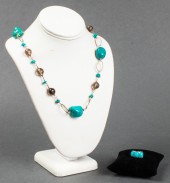 SILVER TURQUOISE & SMOKY QUART