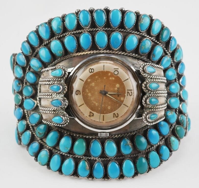 SILVER ZUNI TURQUOISE WATCH