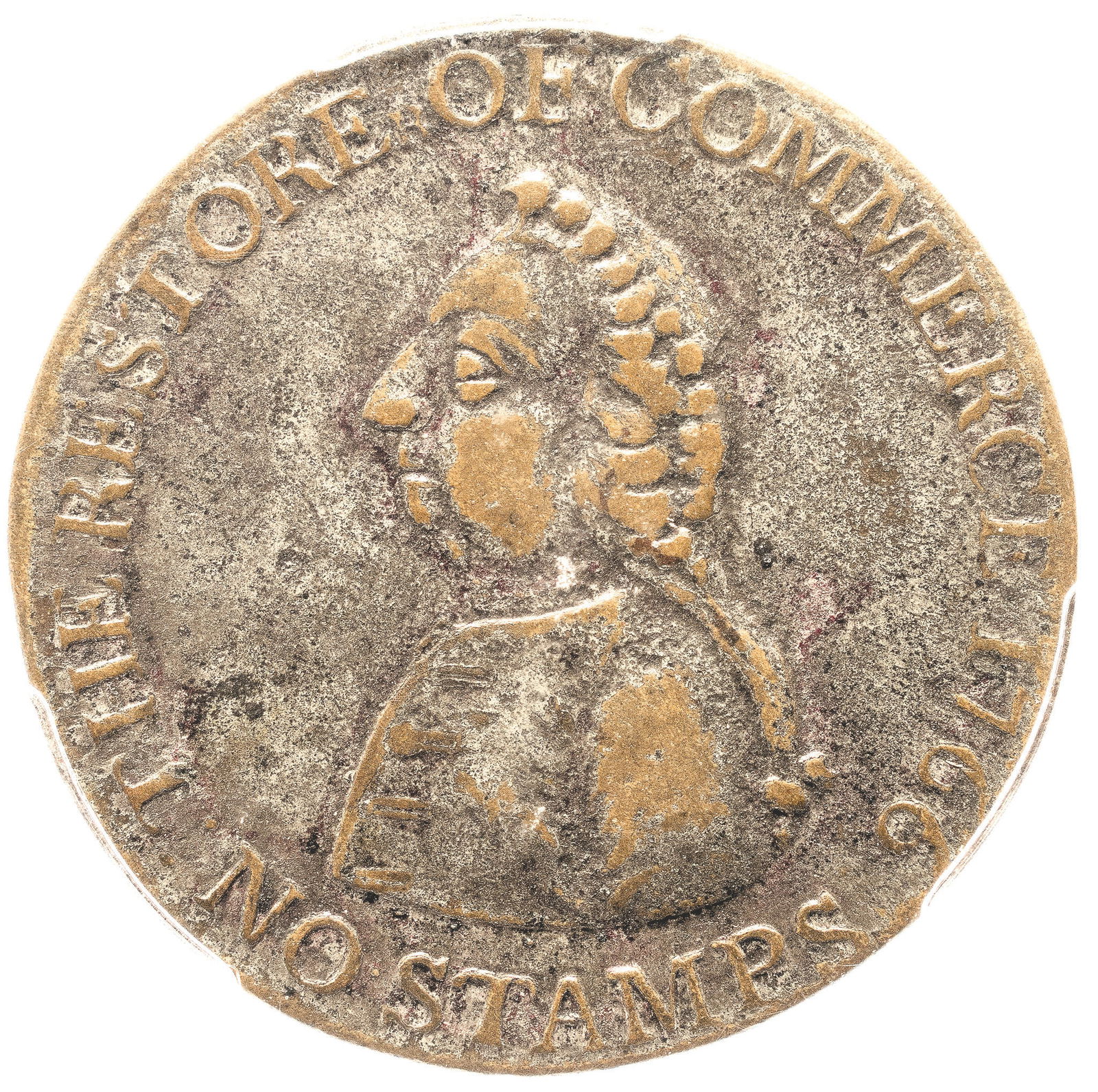 SILVERED 1766 PITT HALFPENNY PCGS