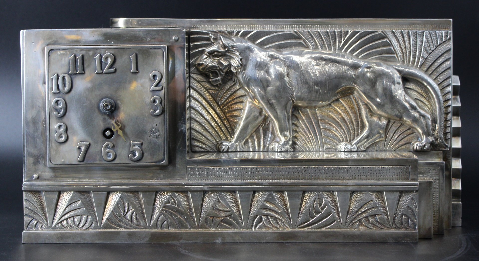 SILVERED BRONZE ART DECO CLOCK WITH