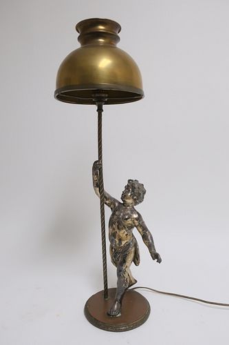SILVERED BRONZE CHERUB LAMPSilvered