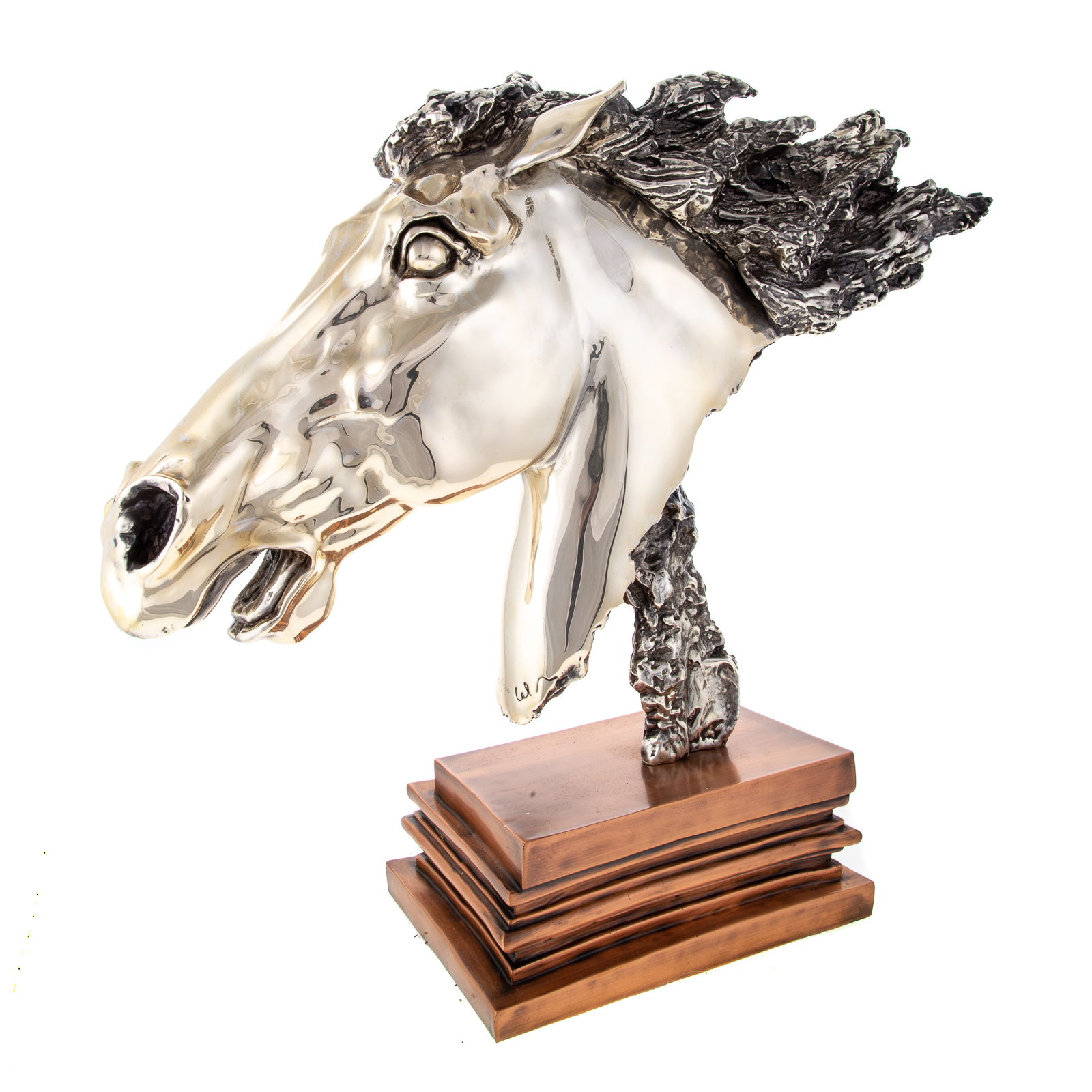 SILVERED METAL HORSE HEAD BY