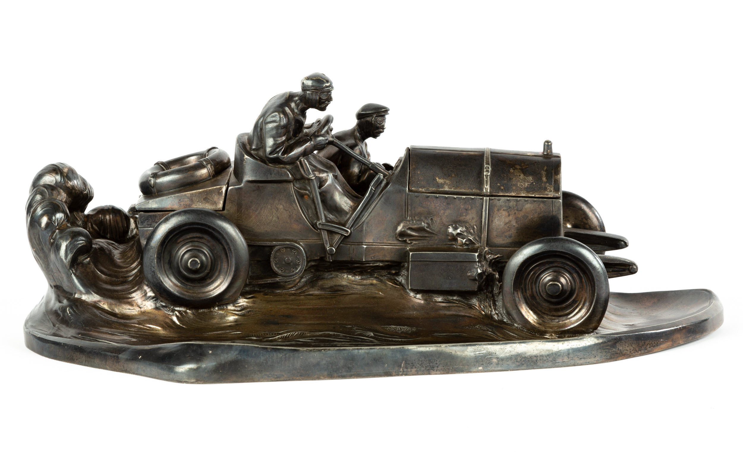 SILVERED METAL INKWELL AND