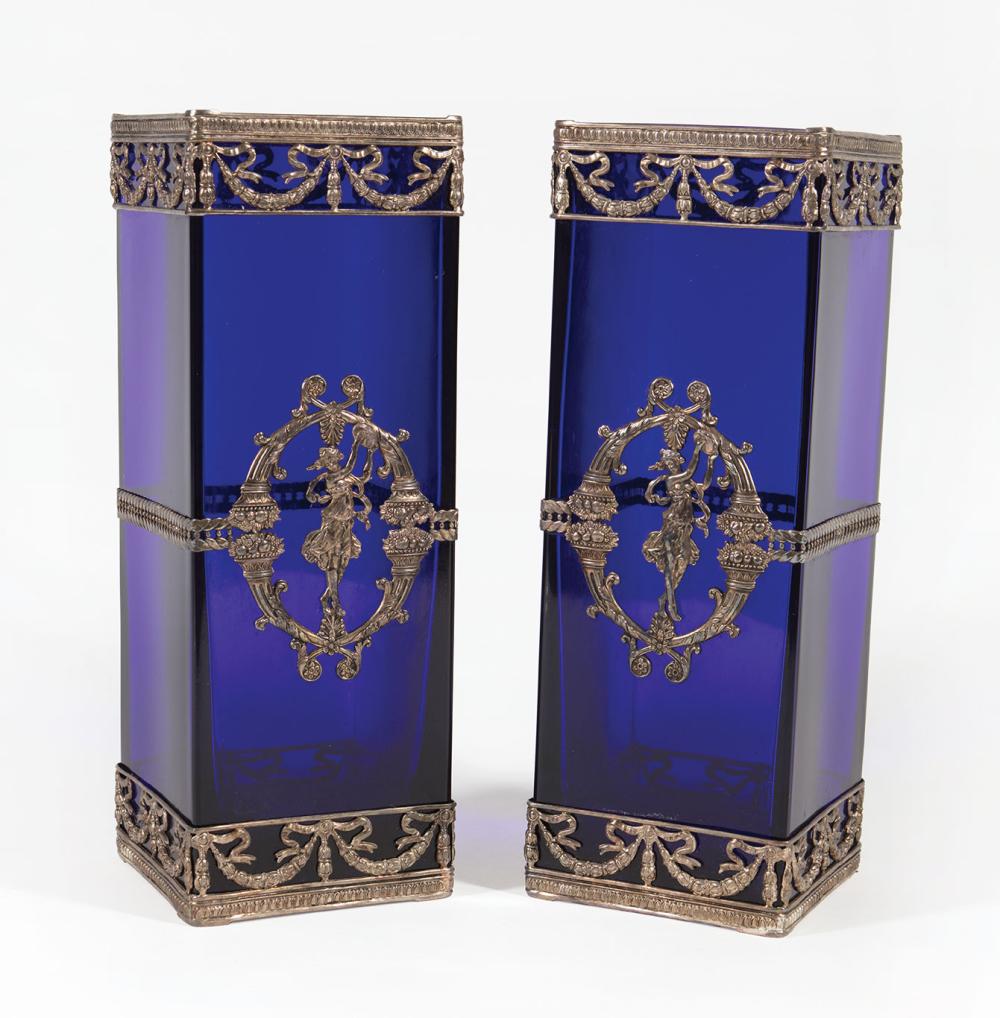 SILVERED METAL-MOUNTED COBALT GLASS