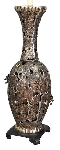 SILVERED METAL TABLE LAMP, OF