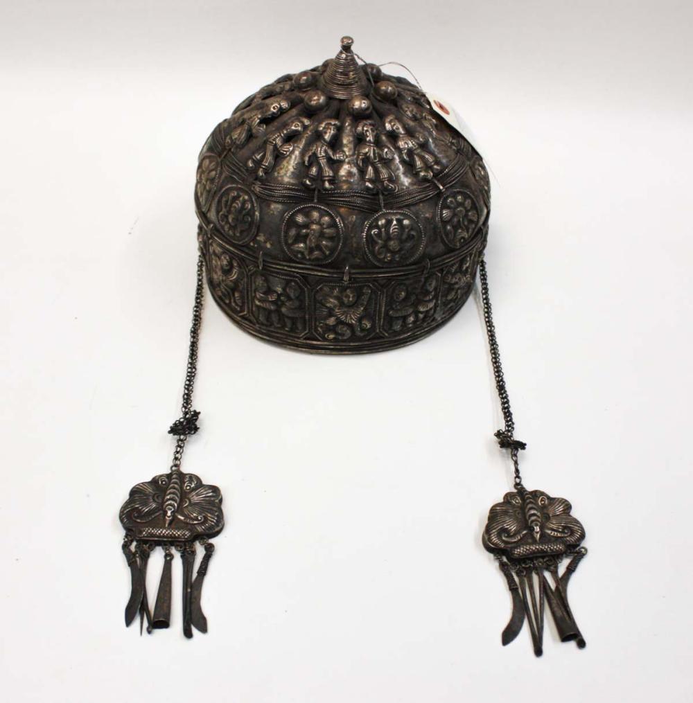 SILVERED MIAO HEADDRESS,