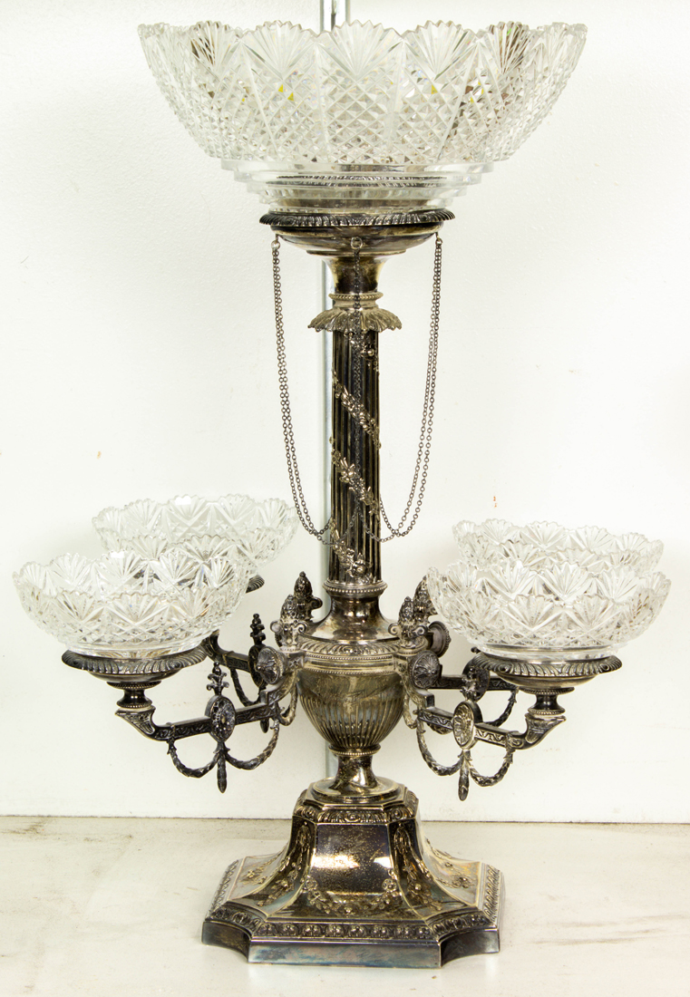 SILVERPLATE EPERGNE WITH GLASS
