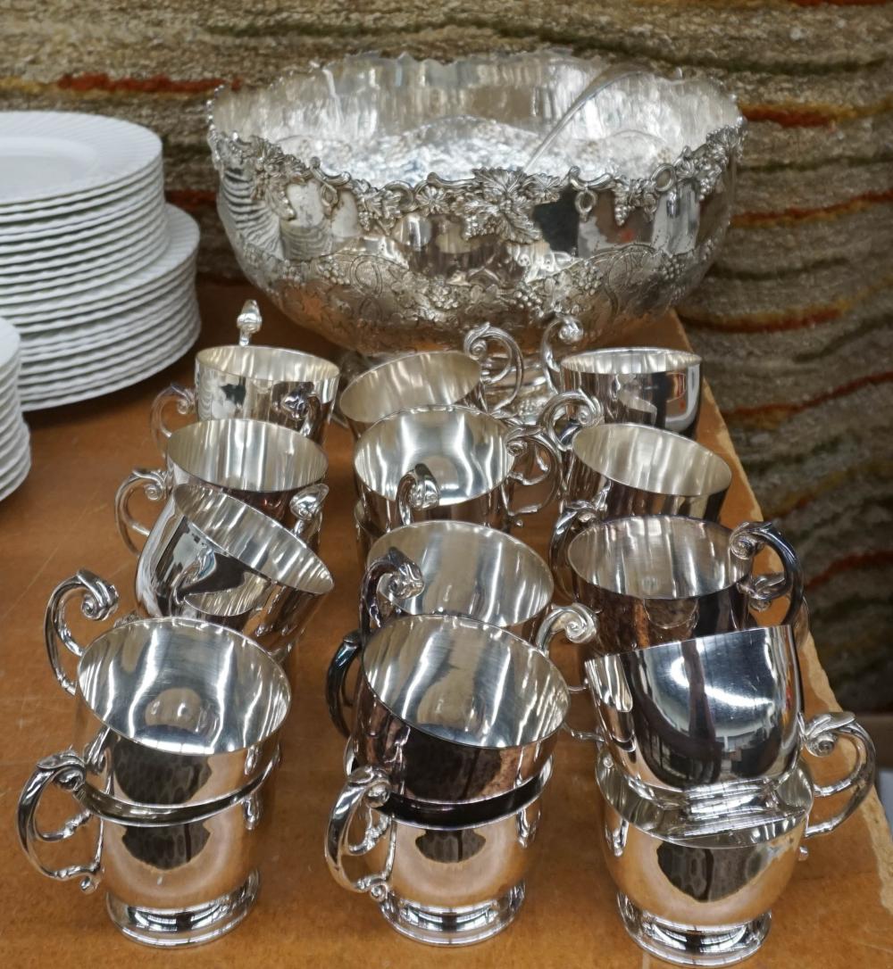 SILVERPLATE PUNCH BOWL, LADLE AND