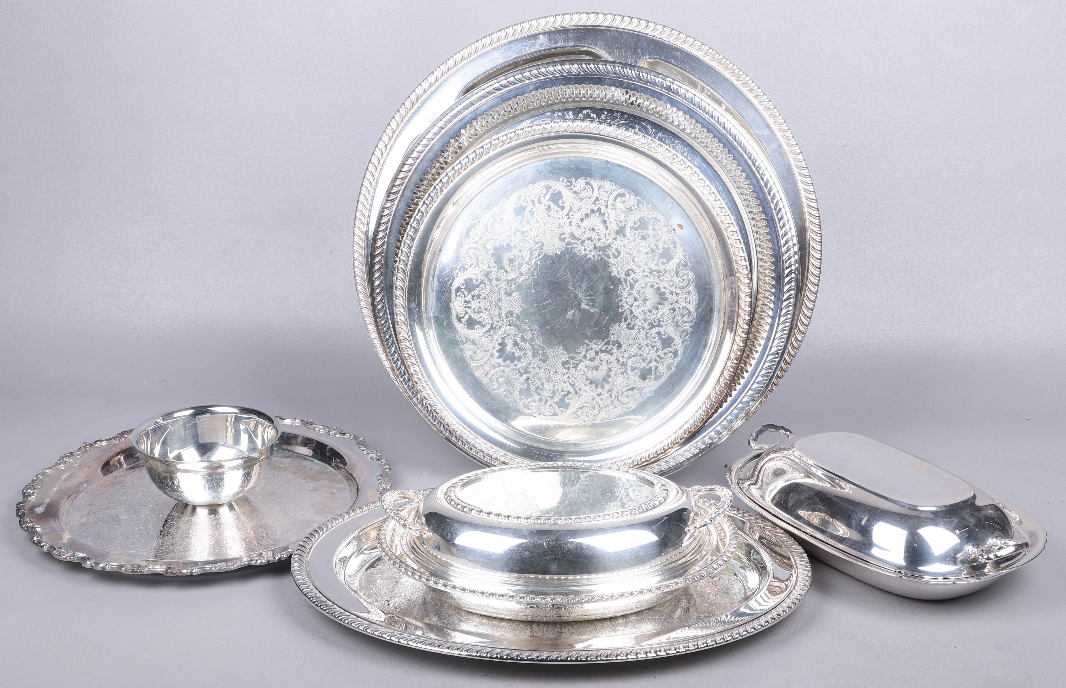 Silverplate trays and covered