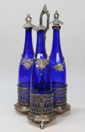 SILVERPLATE TRIPLE WINE CADDY