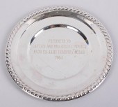 SILVERPLATED DISH PRESENTED TO