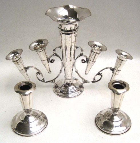SILVERPLATED EPERGNE & PAIR
