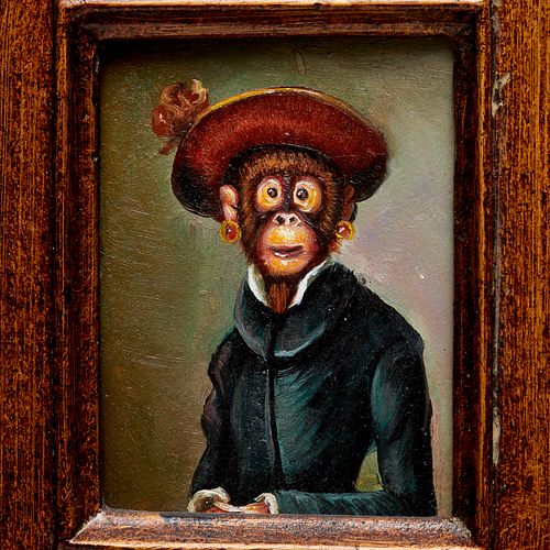 SINGERIE MONKEY PORTRAIT, OIL ON
