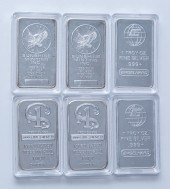 SIX 1 OUNCE .999 SILVER BARS -